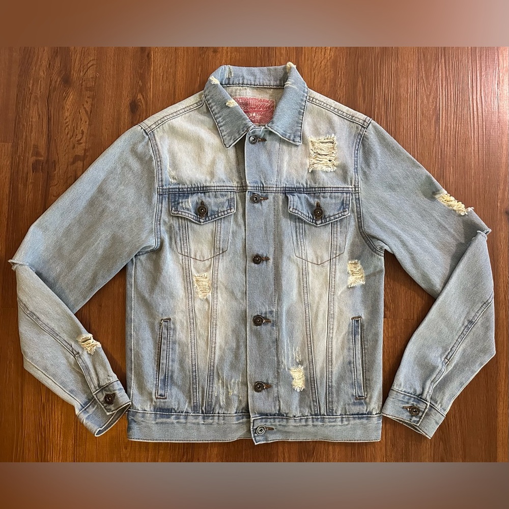 Brooklyn Cloth Men's Light Blue Distressed Denim Jacket